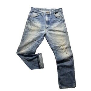 VTG Rustler Jeans Men’s 34x32 Blue Denim Distressed Faded Whiskered Grunge Work